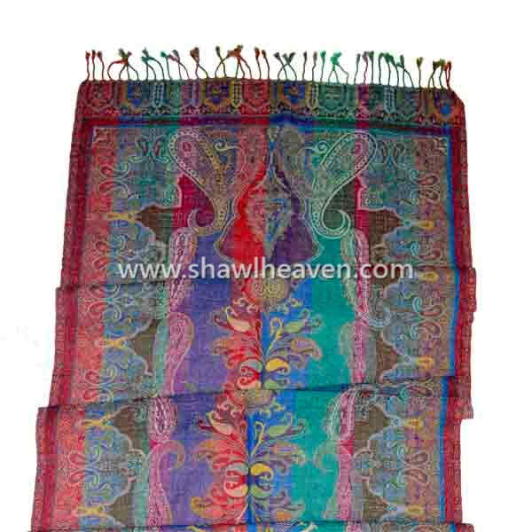 Boiled wool scarf multicolored paisleys and vertical stripes
